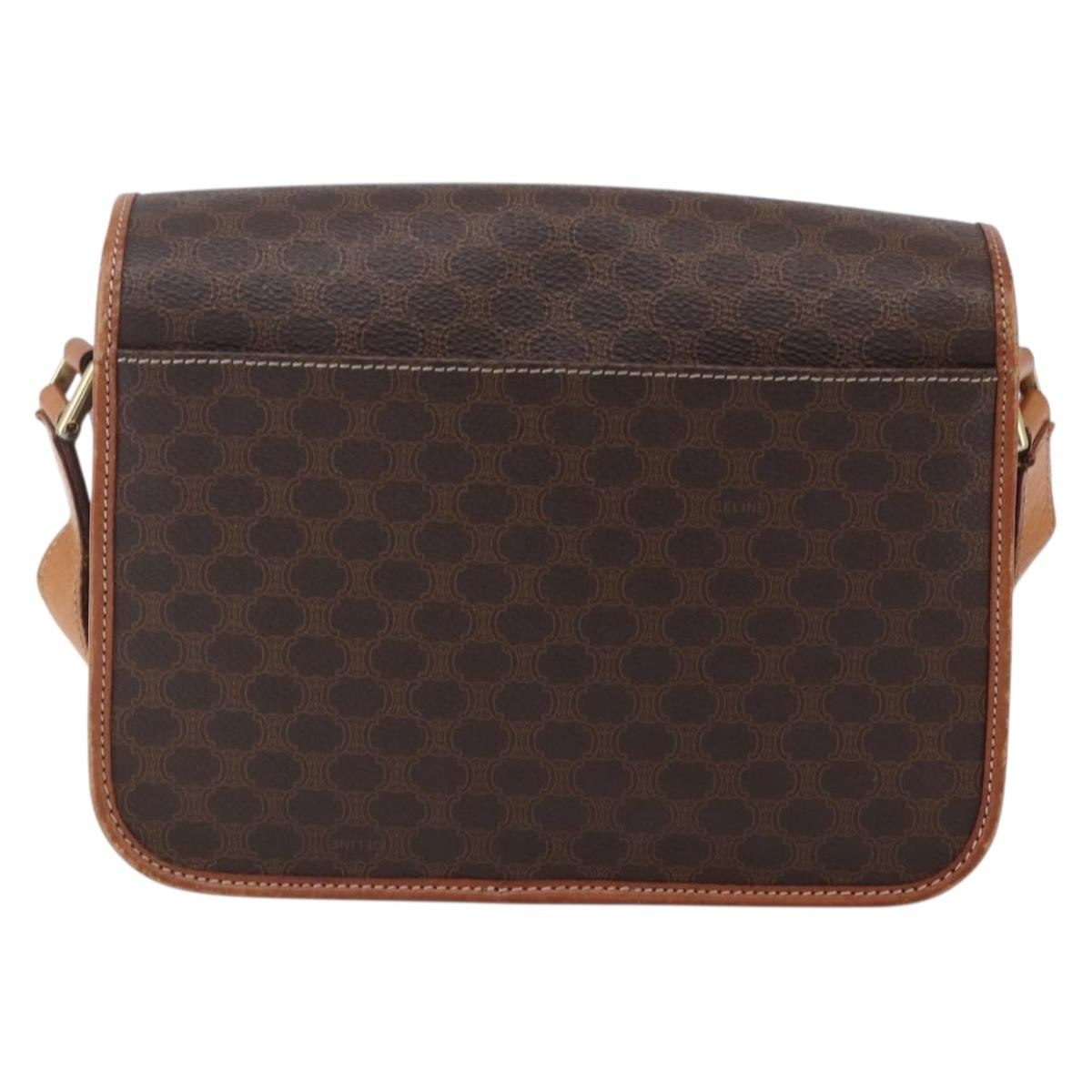 Celine Vintage Macadam Circle Logo Shoulder Bag Canvas and Leather, BROWN, CANVAS, Shoulder bag