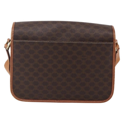Celine Vintage Macadam Circle Logo Shoulder Bag Canvas and Leather, BROWN, CANVAS, Shoulder bag