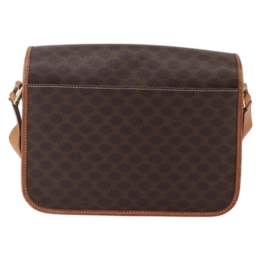Celine Vintage Macadam Circle Logo Shoulder Bag Canvas and Leather, BROWN, CANVAS, Shoulder bag