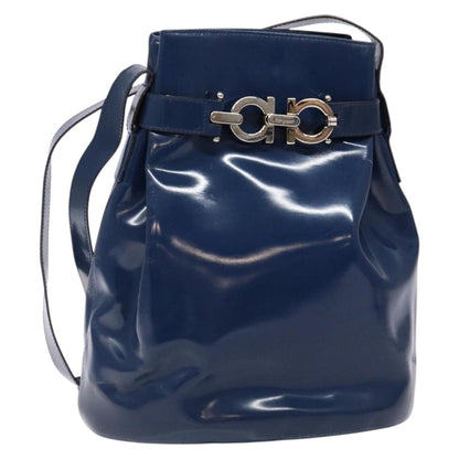 Salvatore Ferragamo Vintage Gancini Bucket Bag Patent leather, BLUE, PATENT_LEATHER, Shoulder bag