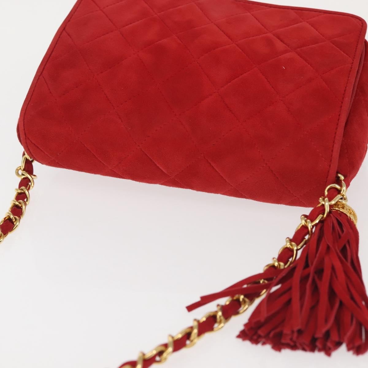 Chanel Vintage Tassel Full Flap Shoulder Bag Quilted Suede, RED, SUEDE, Shoulder bag