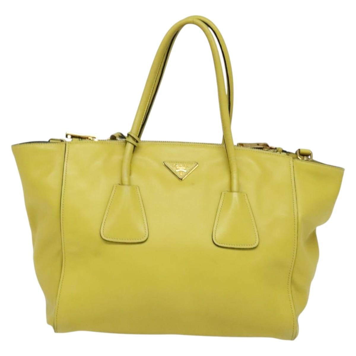 Prada Concept Double Zip Tote Calfskin, YELLOW, LEATHER, Tote bag