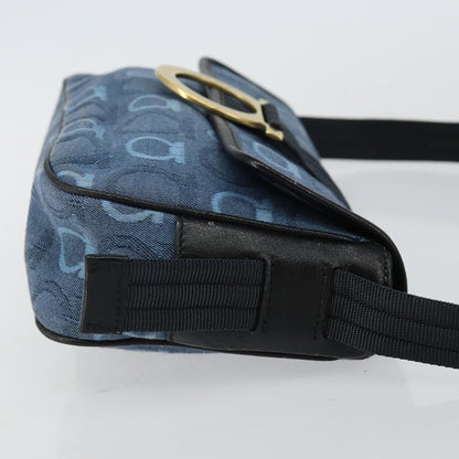 Salvatore Ferragamo Gancini Shoulder Bag Canvas, NAVY, CANVAS, Shoulder bag