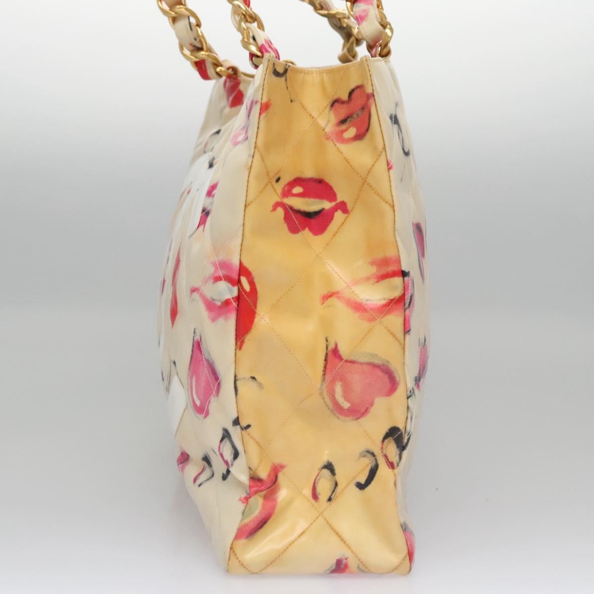 Chanel Vintage CC Chain Tote Printed patent leather, BEIGE, PATENT_LEATHER, Tote bag