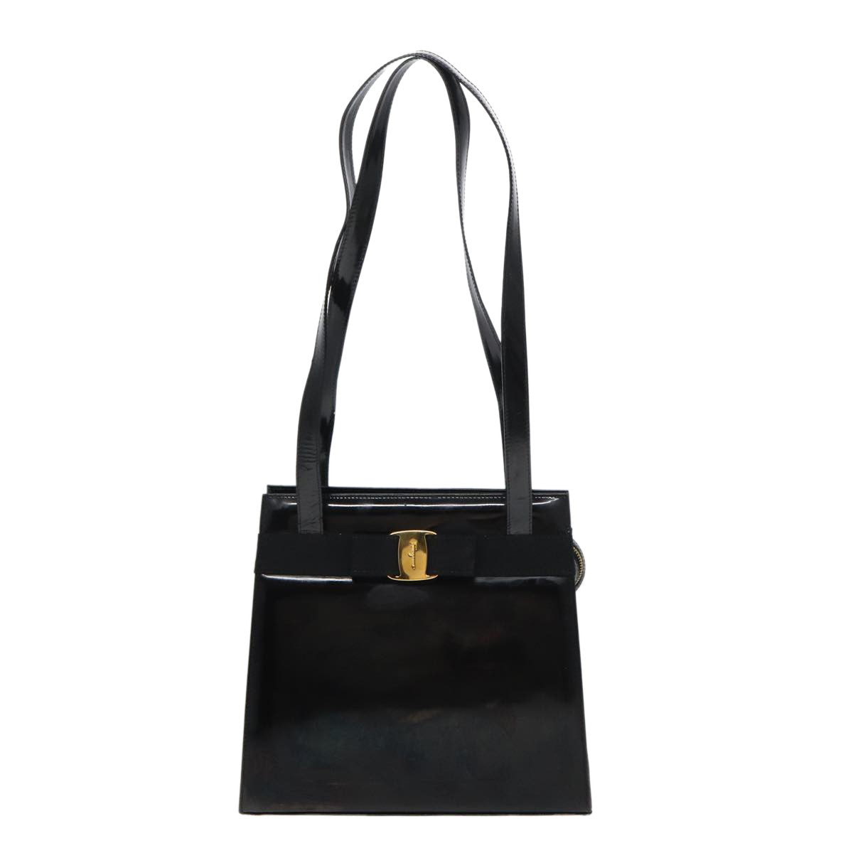 Salvatore Ferragamo Vala Shoulder Bag Patent Leather, BLACK, PATENT_LEATHER, Shoulder bag