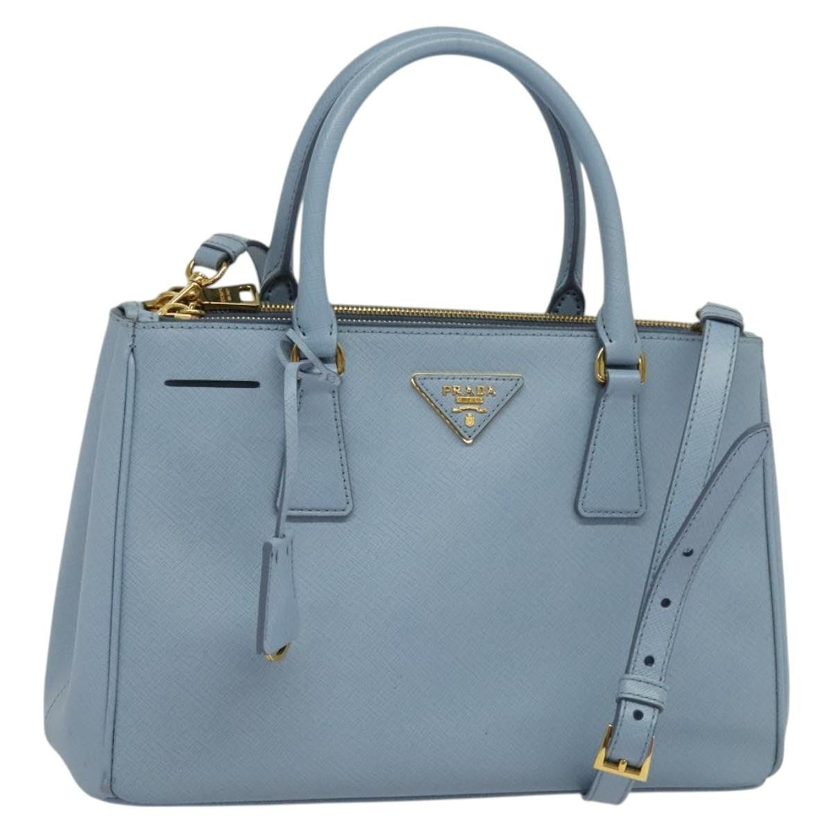 Prada Double Zip Lux Tote Saffiano Leather, BLUE, LEATHER, Handbag
