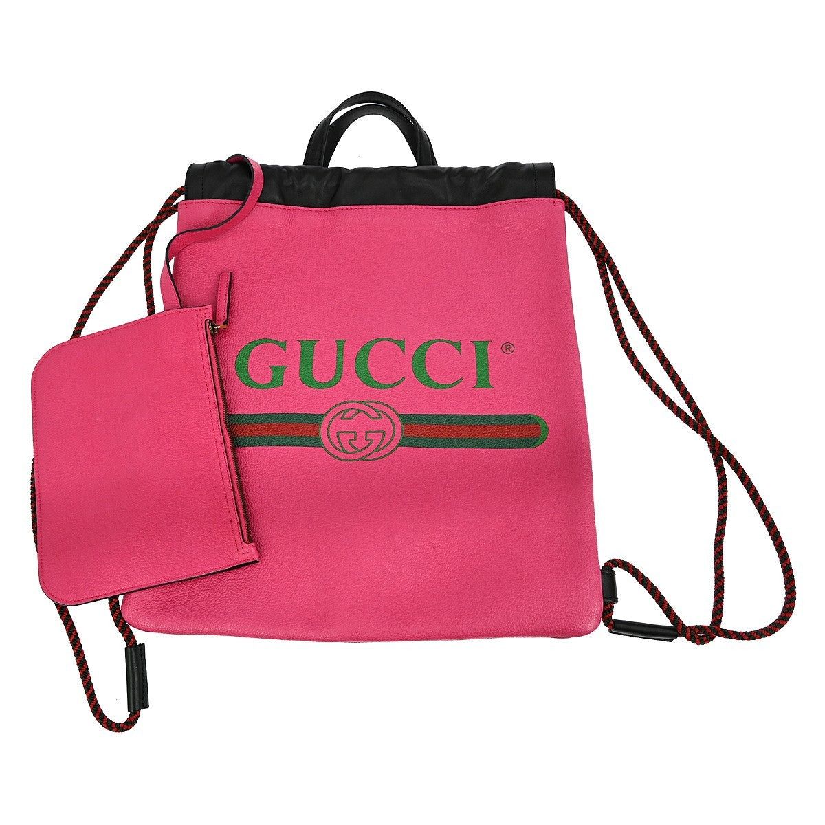 Gucci Logo Drawstring Backpack Printed Leather, PINK, LEATHER, Backpack