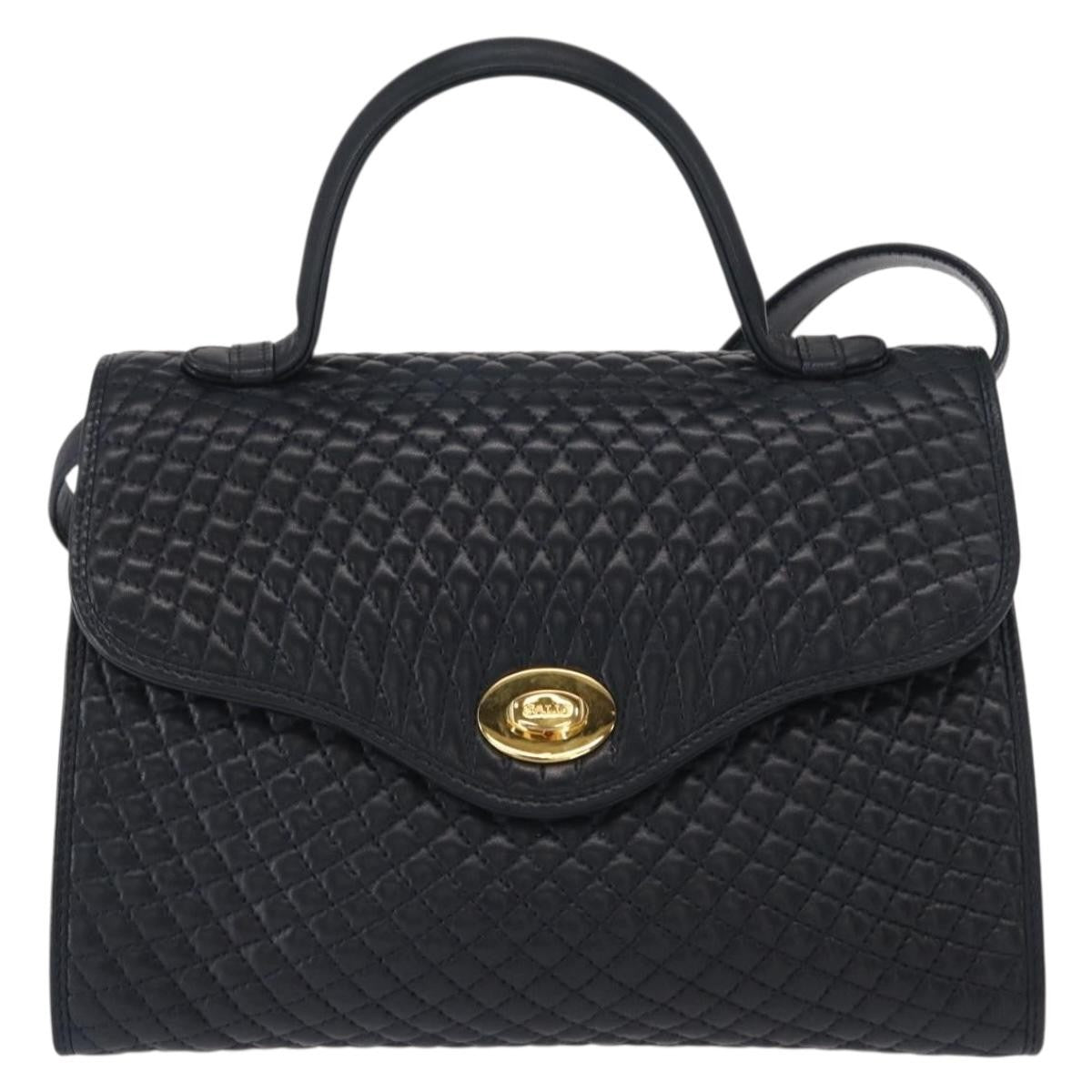 Bally Vintage Handbag Quilted Leather, NAVY, LEATHER, Handbag