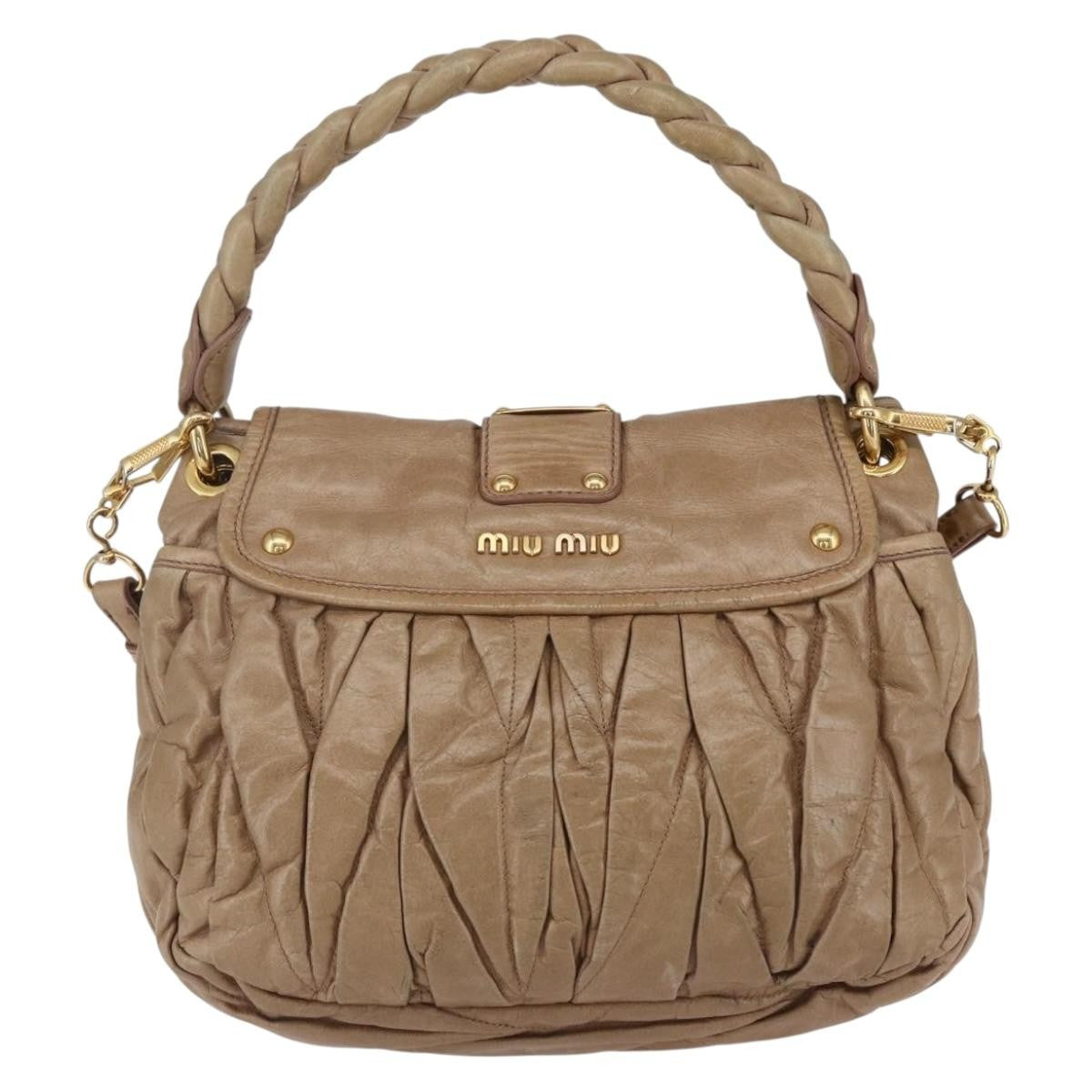 Miu Miu Coffer Convertible Hobo Matelasse Leather, BEIGE, LEATHER, Handbag