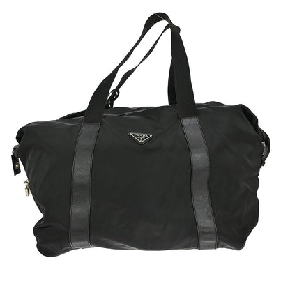 Prada Weekend Duffle Bag Tessuto with Saffiano Leather, BLACK, NYLON, Travel bag