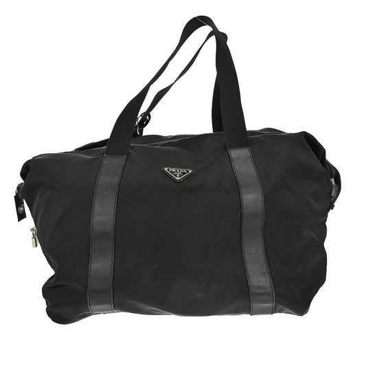Prada Weekend Duffle Bag Tessuto with Saffiano Leather, BLACK, NYLON, Travel bag