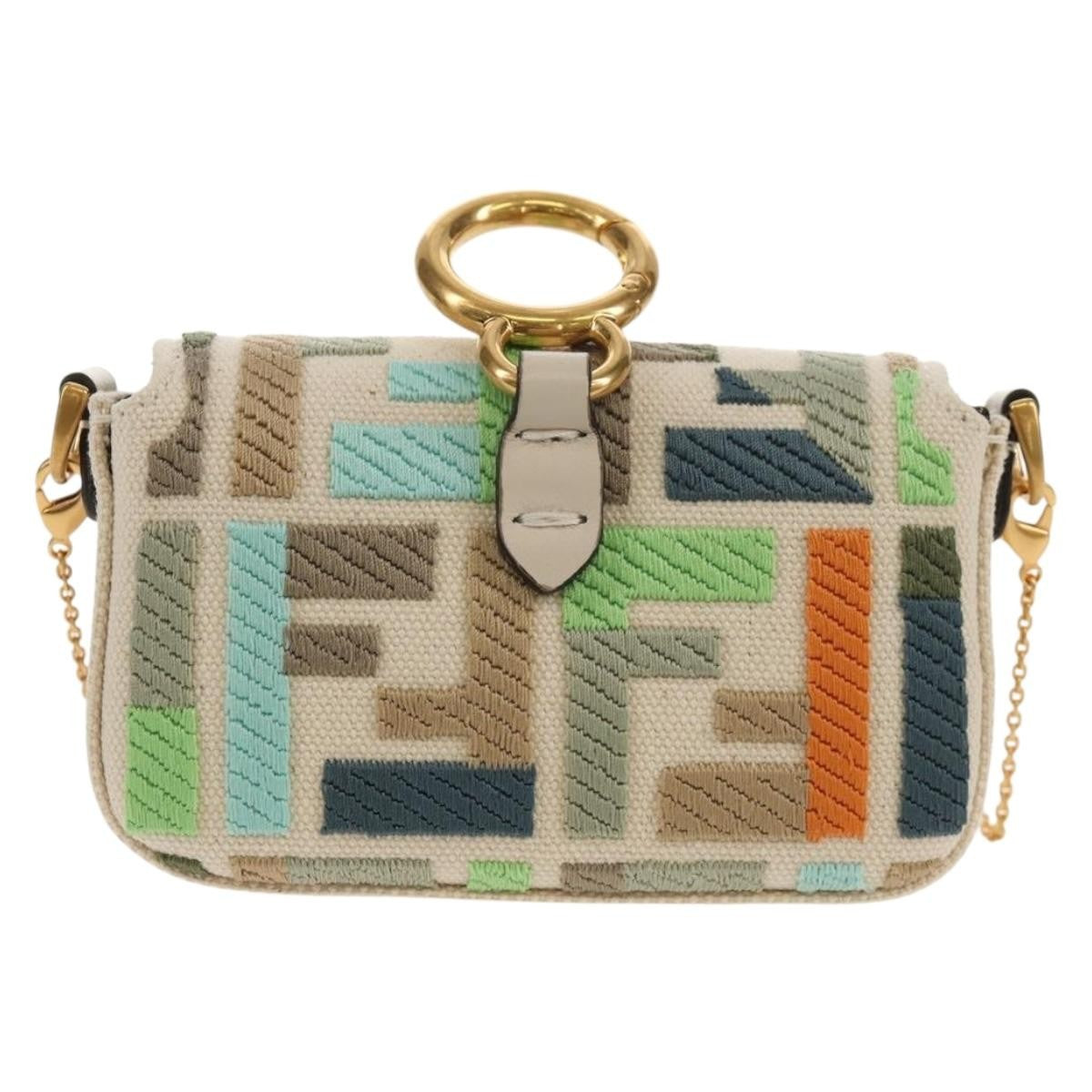 Fendi Chain Baguette Charm Bag Zucca Embroidered Canvas, MULTICOLOUR, CANVAS, Shoulder bag
