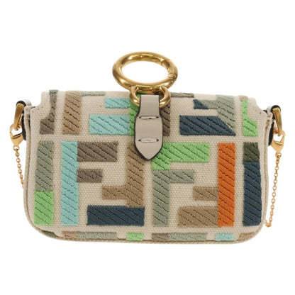 Fendi Chain Baguette Charm Bag Zucca Embroidered Canvas, MULTICOLOUR, CANVAS, Shoulder bag