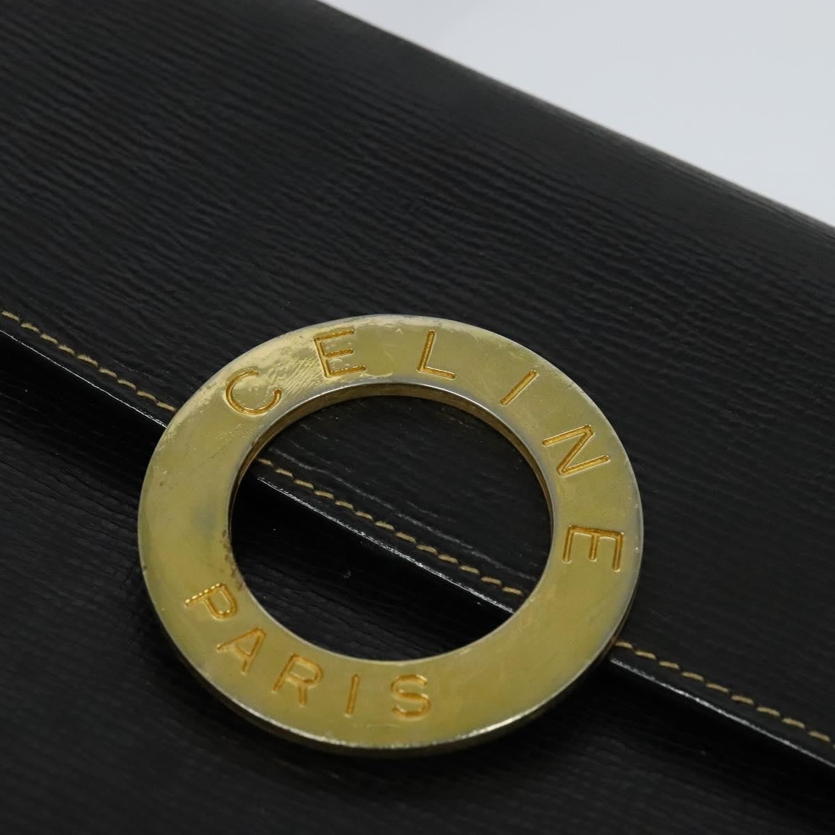 Celine Vintage Circle Logo Crossbody Bag Leather, BLACK, LEATHER, Crossbody bag