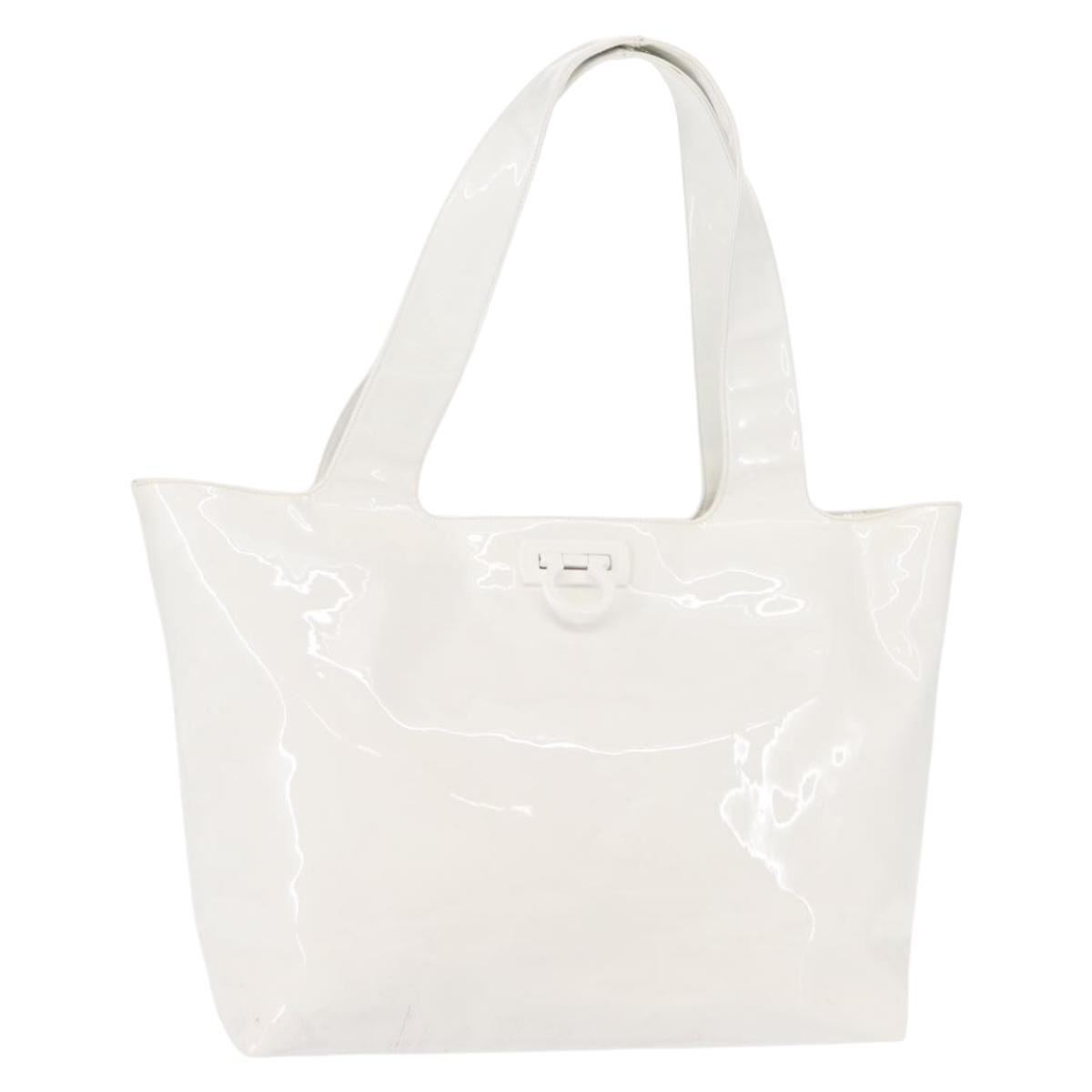 Salvatore Ferragamo Gancini Tote Patent leather, WHITE, PATENT_LEATHER, Tote bag