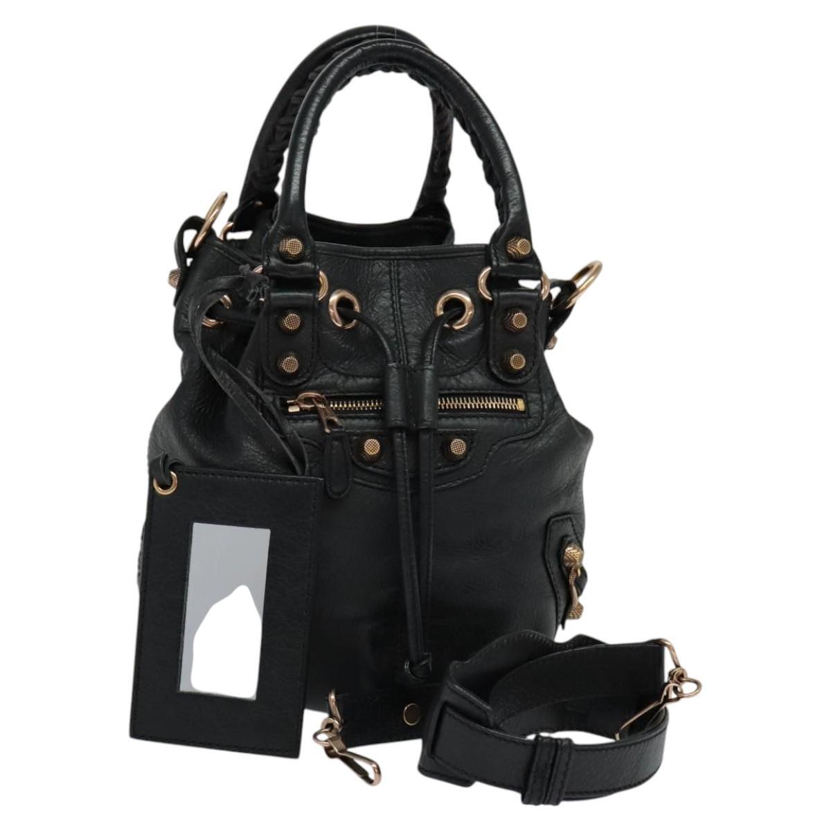 Balenciaga Pom Pon Giant Studs Bag Leather, BLACK, LEATHER, Handbag