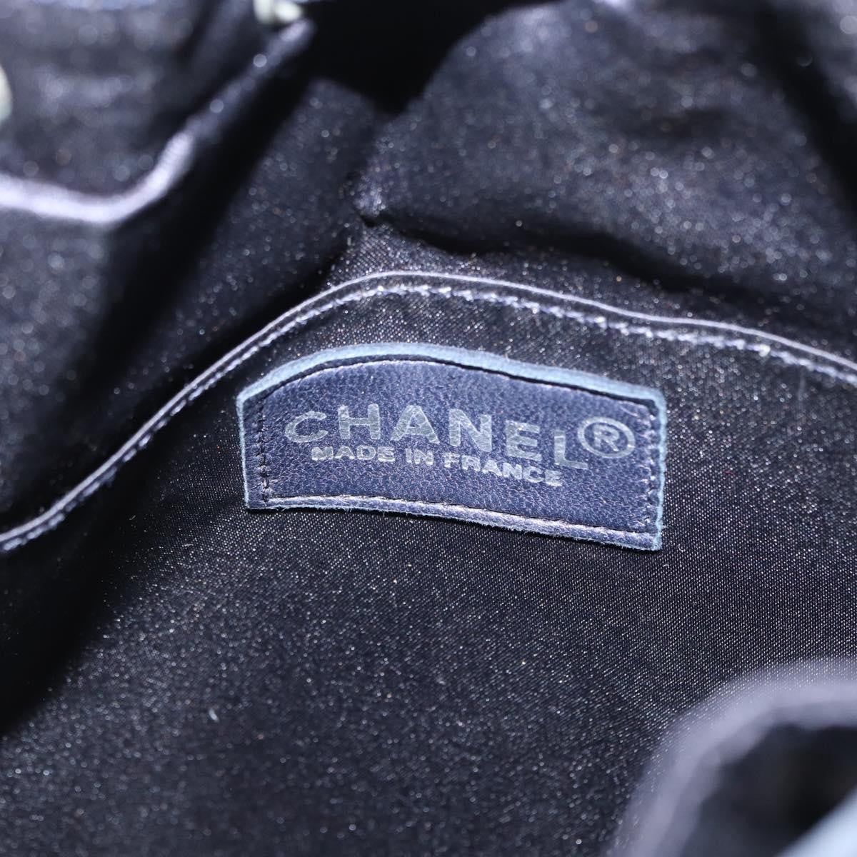 Chanel Vintage Drawstring Backpack Quilted Satin with Suede, NAVY, SATIN, Backpack