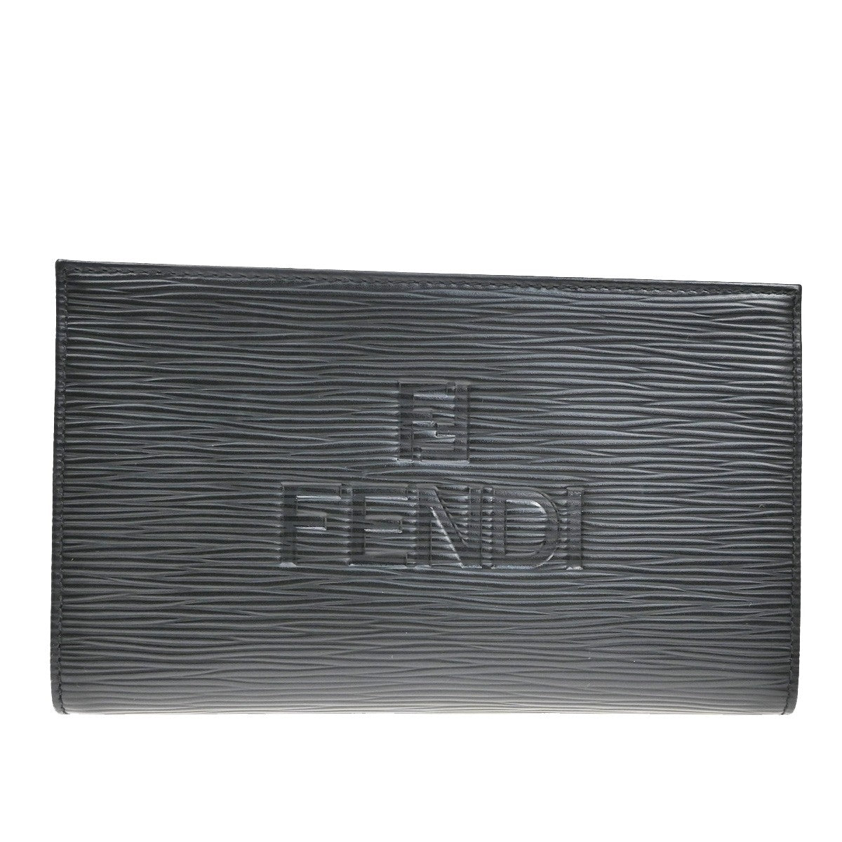 Fendi FENDI Logo Clutch Leather, BLACK, LEATHER, Clutche & pouche