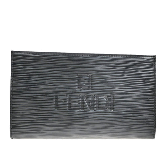 Fendi FENDI Logo Clutch Leather, BLACK, LEATHER, Clutche & pouche