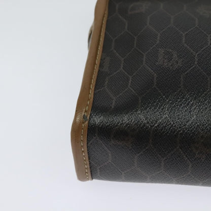 Christian Dior Vintage Honeycomb Zip Pouch Canvas and Leather, BROWN, CANVAS, Clutche & pouche