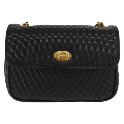 Bally Vintage Chain Shoulder Bag Quilted Leather, BLACK, LEATHER, Shoulder bag