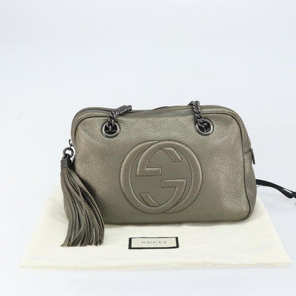 Gucci Soho Chain Zip Shoulder Bag Leather, GOLD, LEATHER, Shoulder bag