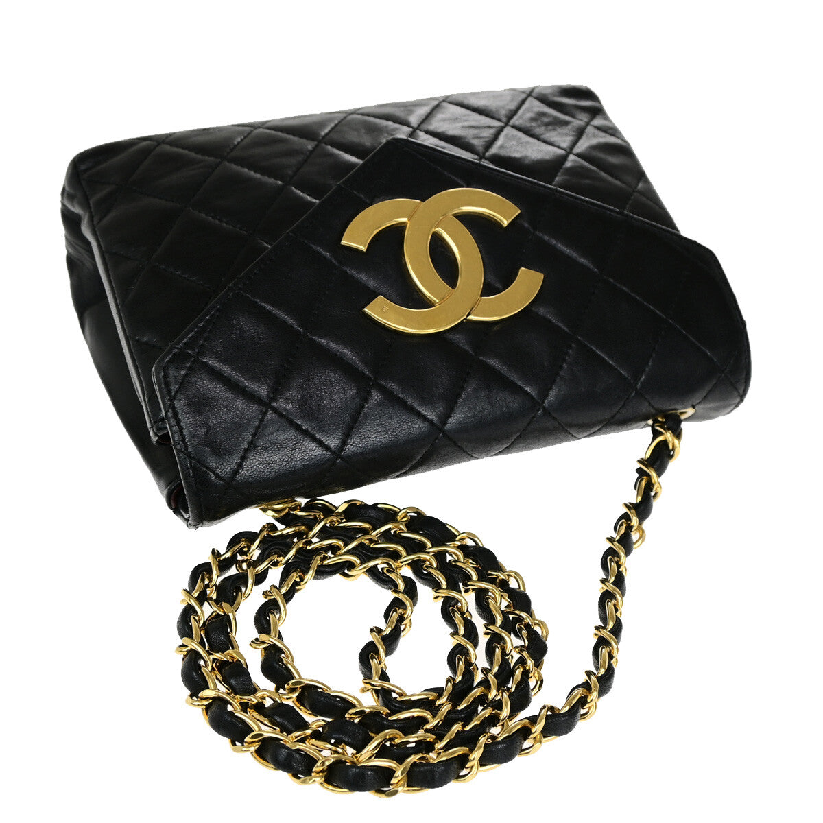 Chanel Vintage Envelope Flap Bag Quilted Lambskin, BLACK, LEATHER, Shoulder bag