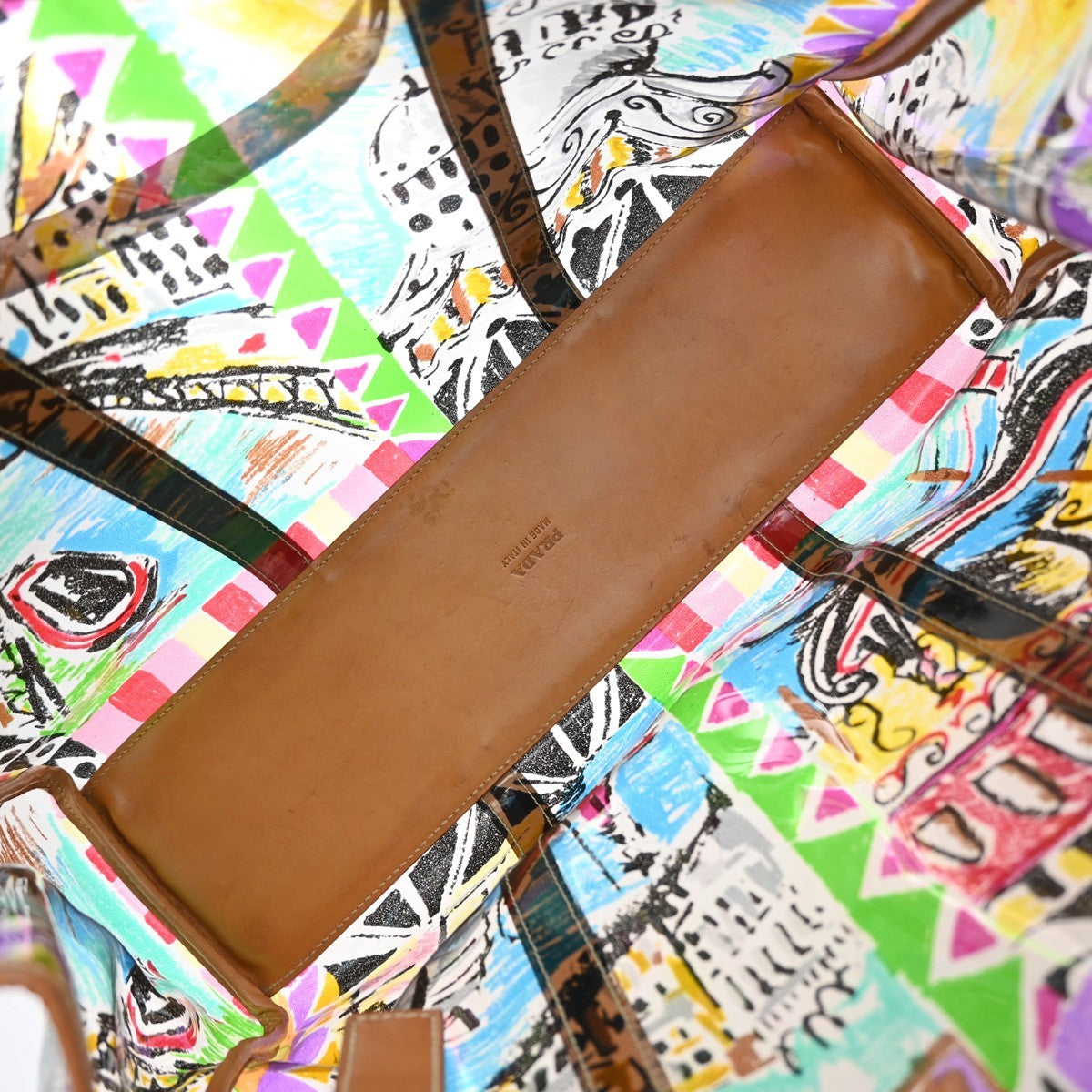 Prada Venice Belted Tote Printed Canvas and Leather, MULTICOLOUR, LEATHER, Tote bag