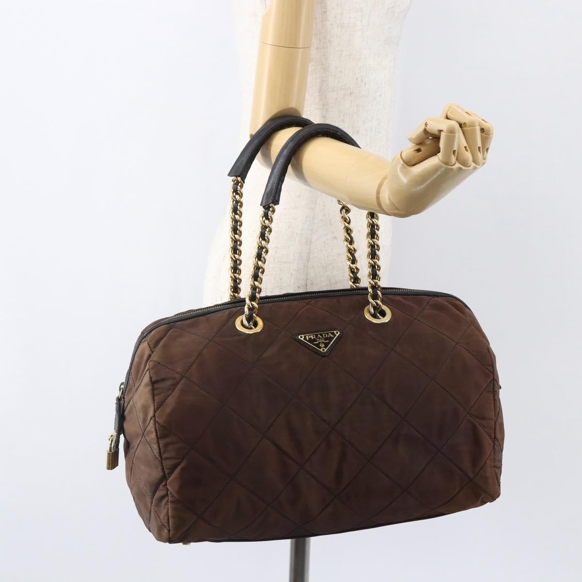 Prada Vintage Chain Handbag Tessuto, BROWN, NYLON, Handbag