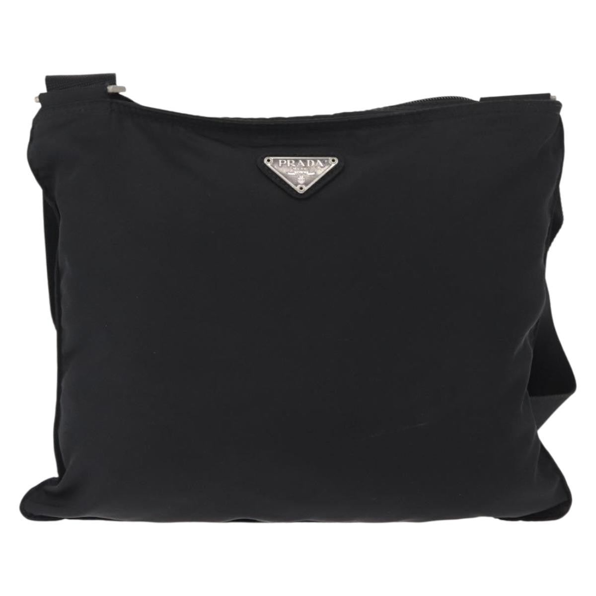 Prada Zip Messenger Bag Tessuto, BLACK, NYLON, Shoulder bag