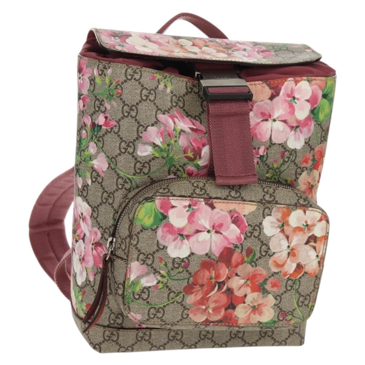 Gucci Buckle Backpack Blooms Print GG Coated Canvas, BEIGE, CANVAS, Backpack
