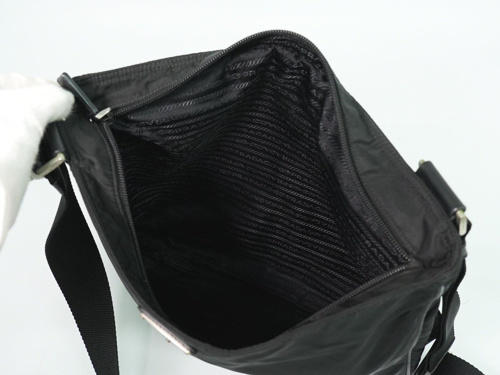 Prada Flat Messenger Bag Tessuto, BLACK, NYLON, Shoulder bag