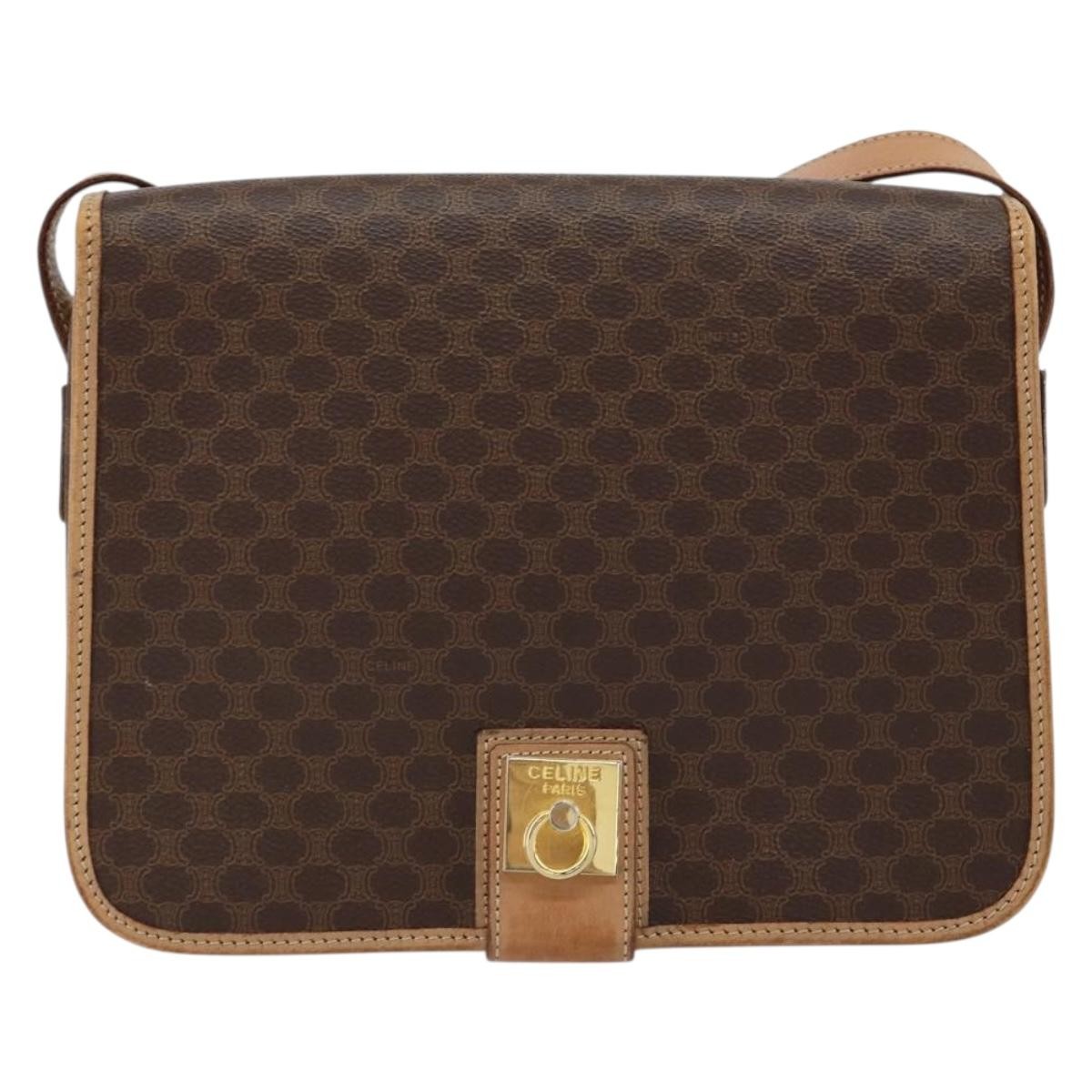 Celine Vintage Macadam Shoulder Bag Canvas and Leather, BROWN, CANVAS, Shoulder bag