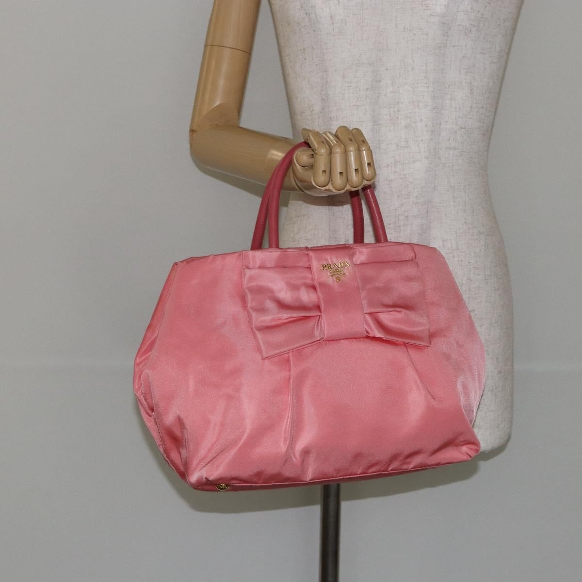 Prada Logo Bow Tote Tessuto with Leather, PINK, NYLON, Tote bag