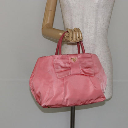 Prada Logo Bow Tote Tessuto with Leather, PINK, NYLON, Tote bag