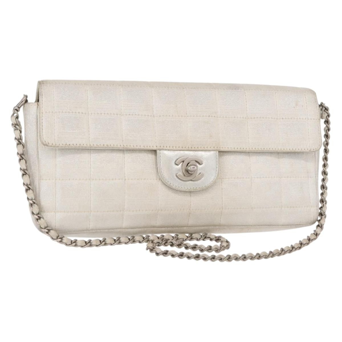 Chanel Travel Line Flap Bag Canvas, SILVER, CANVAS, Shoulder bag