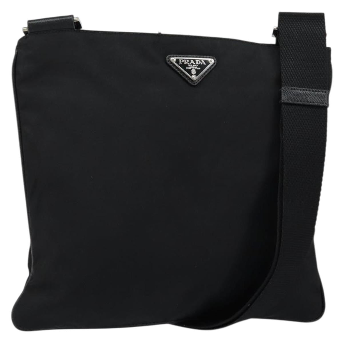 Prada Flat Messenger Bag Tessuto, BLACK, NYLON, Shoulder bag