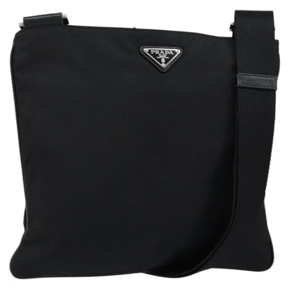 Prada Flat Messenger Bag Tessuto, BLACK, NYLON, Shoulder bag