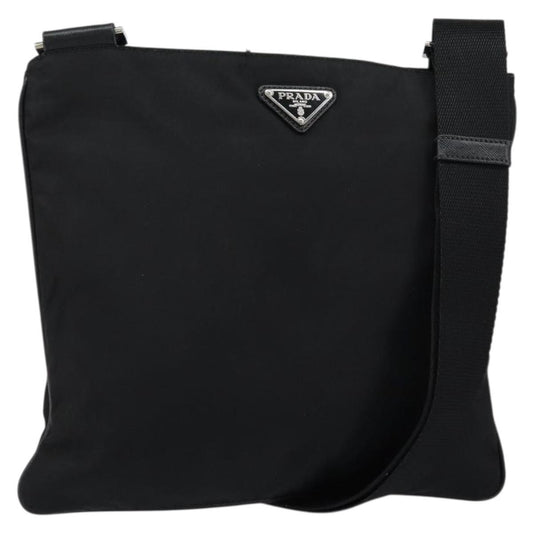 Prada Flat Messenger Bag Tessuto, BLACK, NYLON, Shoulder bag