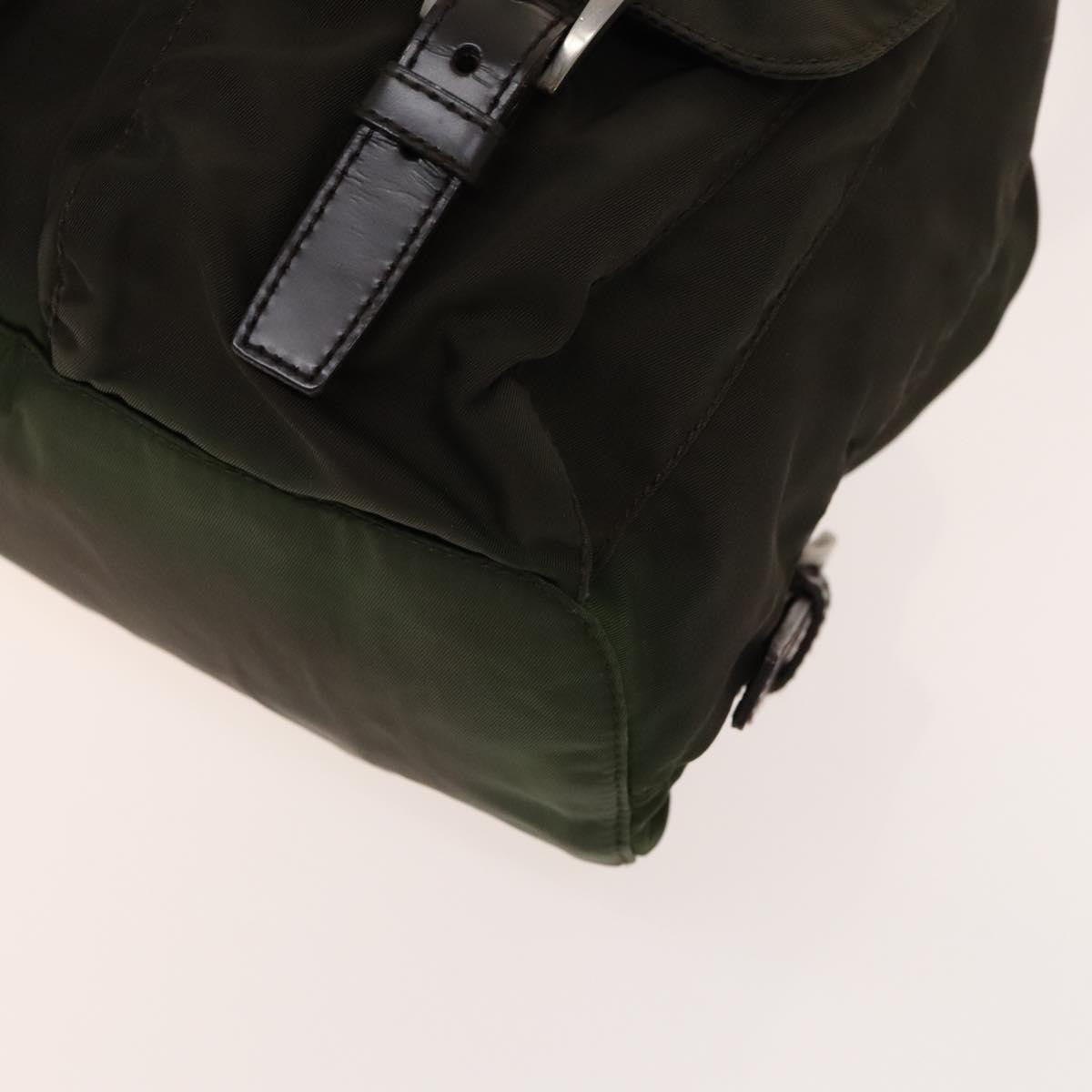 Prada Double Pocket Drawstring Backpack Nylon with Studded Detail, KHAKI, NYLON, Backpack