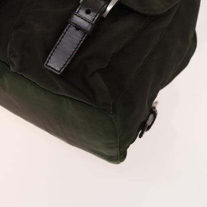 Prada Double Pocket Drawstring Backpack Nylon with Studded Detail, KHAKI, NYLON, Backpack