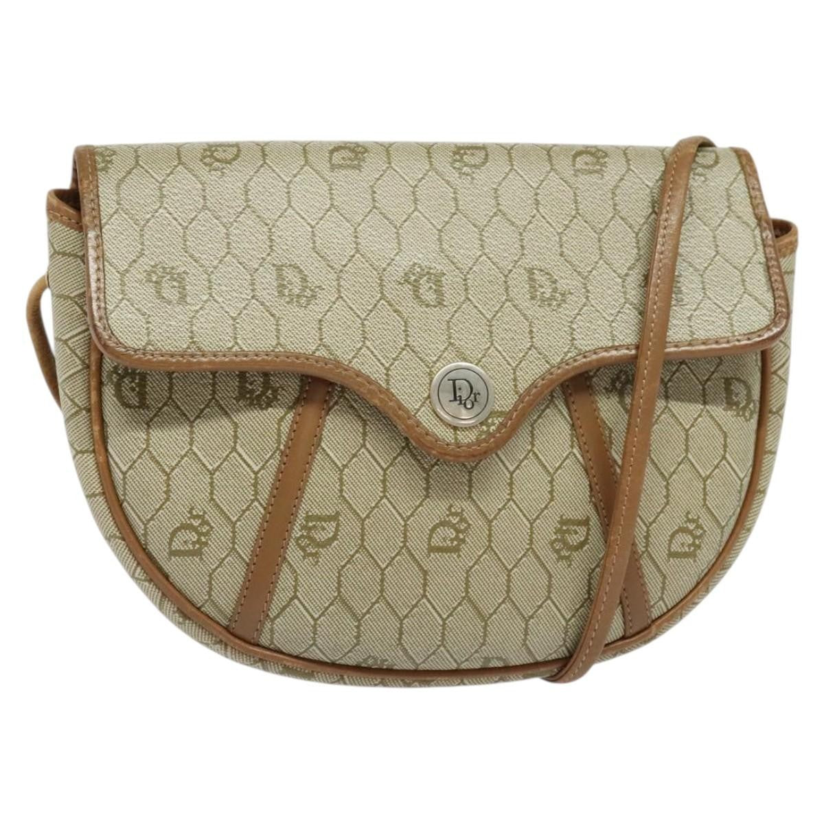 Christian Dior Vintage Honeycomb Flap Crossbody Bag Canvas and Leather, BEIGE, CANVAS, Crossbody bag