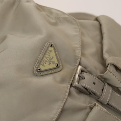 Prada Vela Double Front Pocket Backpack Tessuto with Saffiano Leather, SILVER, NYLON, Backpack