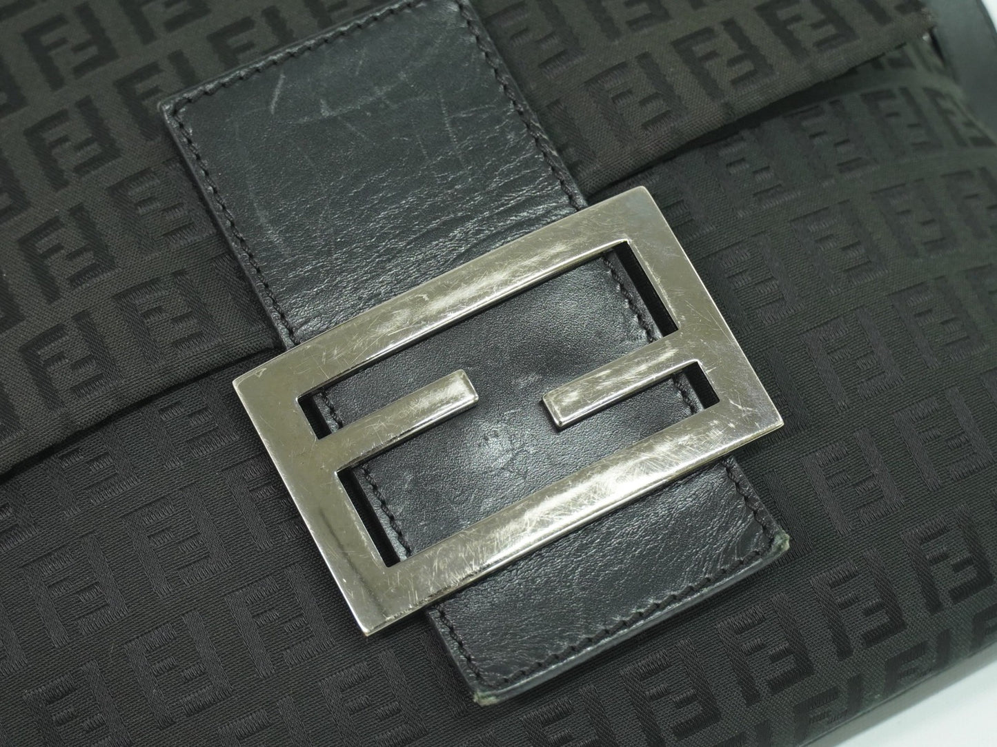 Fendi Vintage Flap Crossbody Bag Zucchino Canvas, BLACK, CANVAS, Shoulder bag