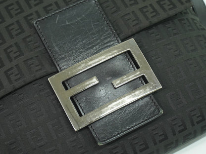 Fendi Vintage Flap Crossbody Bag Zucchino Canvas, BLACK, CANVAS, Shoulder bag