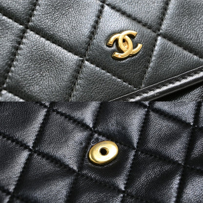 Chanel Vintage Round Flap Bag Quilted Lambskin, Black, Leather, Handbag