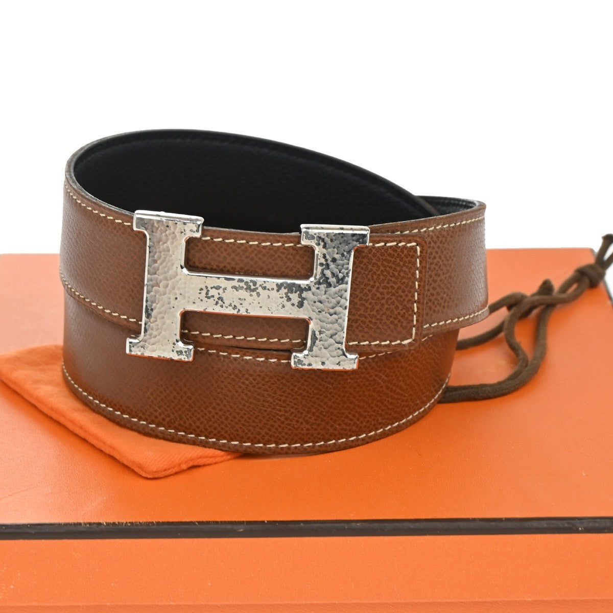 Hermes Constance Reversible Belt Leather, BLACK, LEATHER, Belts