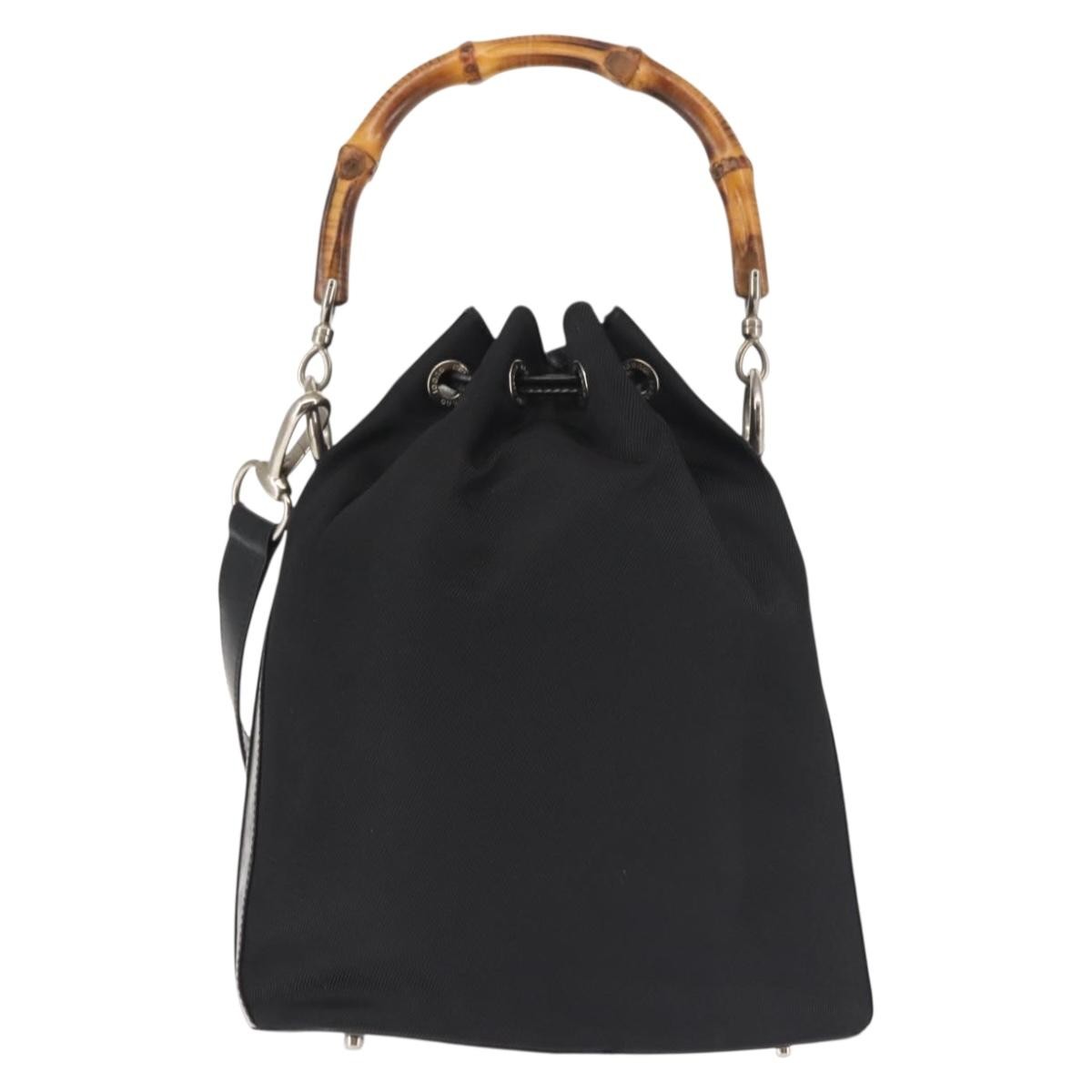 Gucci Vintage Bamboo Bucket Bag Nylon and Leather, BLACK, NYLON, Bag