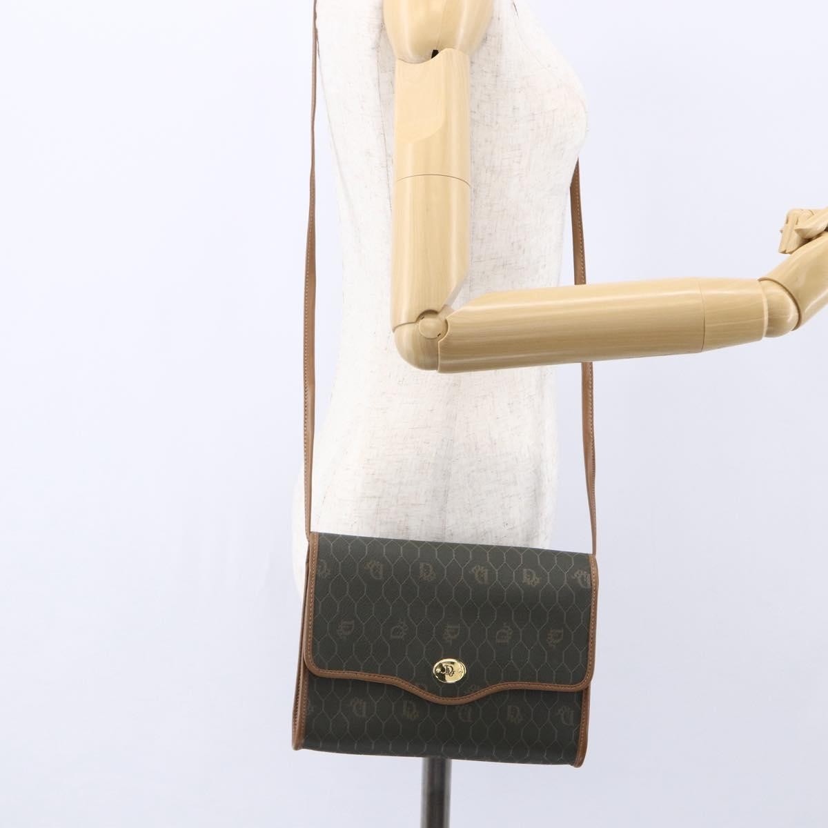 Christian Dior Vintage Honeycomb Flap Crossbody Bag Coated Canvas, KHAKI, CANVAS, Shoulder bag