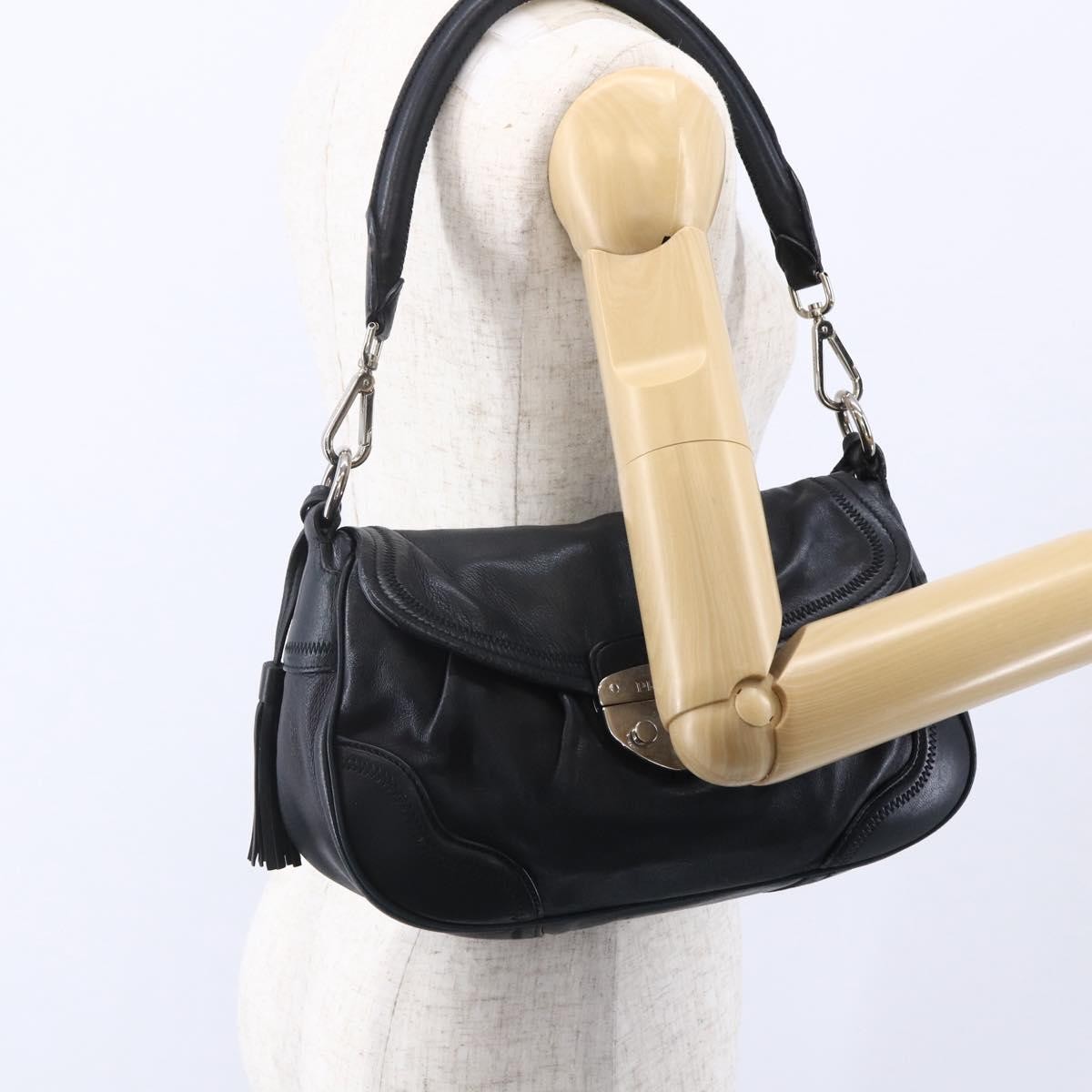 Prada Pushlock Shoulder Bag Leather, BLACK, LEATHER, Shoulder bag
